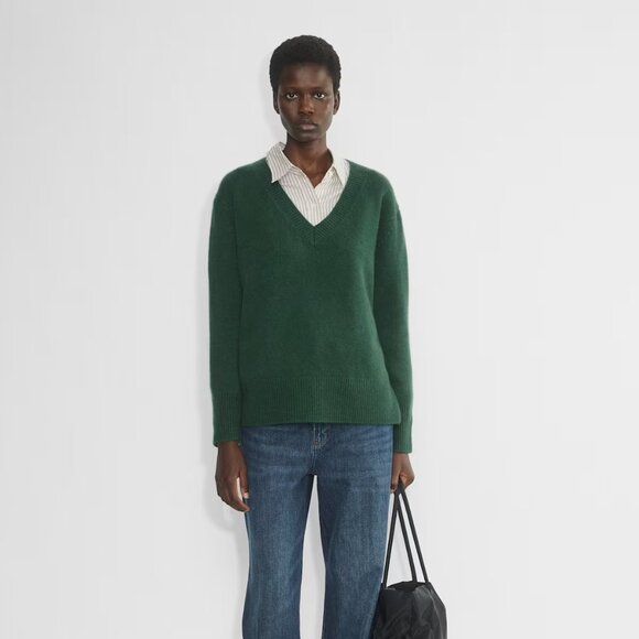 NWT Aritzia Plush Cashmere Oversized V-neck Sweater, Size Large - Picture 2 of 8